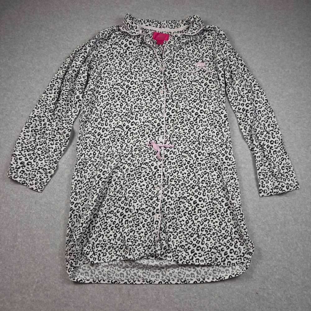 Victoria's Secret Leopard Print Pajama Top Long Sleeve Button Front Pink Trim L